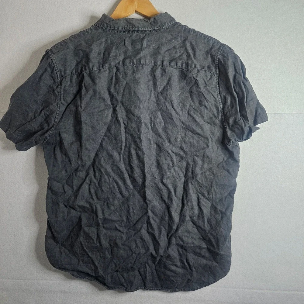 Everlane Mens Linen Short Sleeve Button Down Shirt Charcoal Grey Large L Pocket